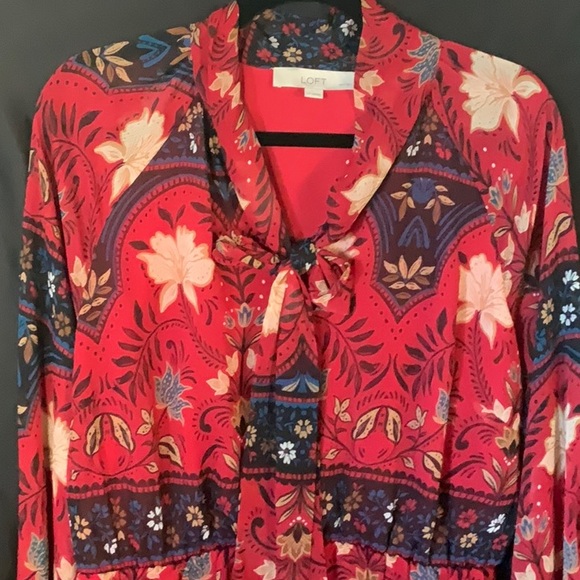 LOFT Red and Purple Floral Dress - Picture 4 of 8